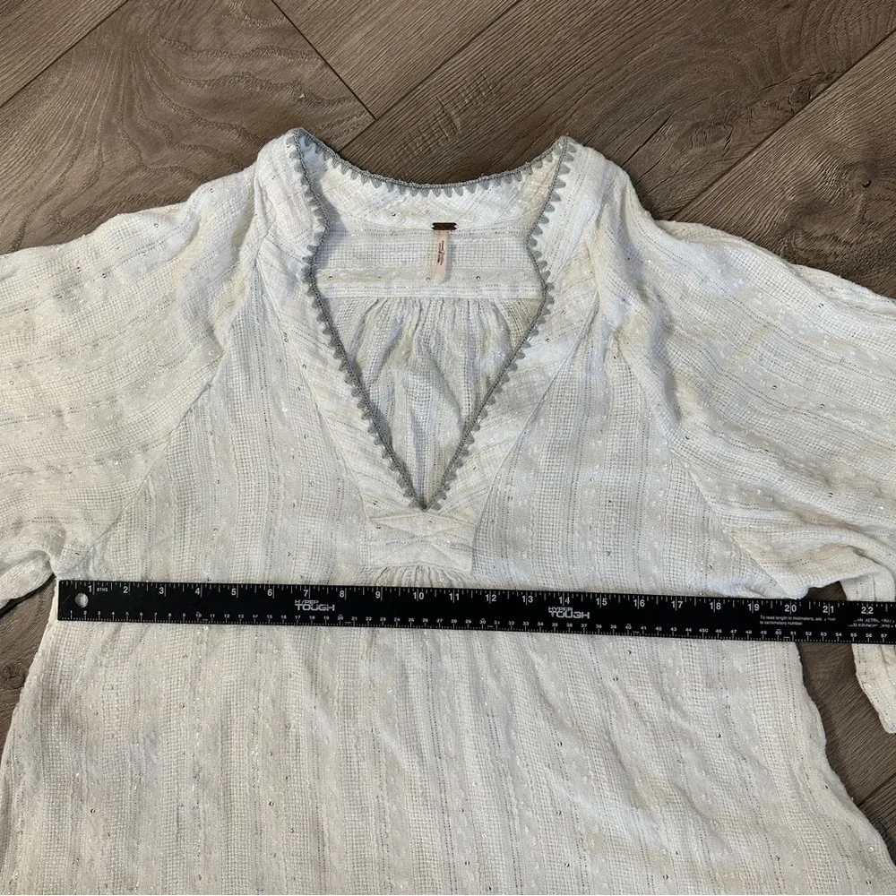 Free People Get Over It Top Bell Sleeve Sequins Metallic Boho Ivory blouse Small